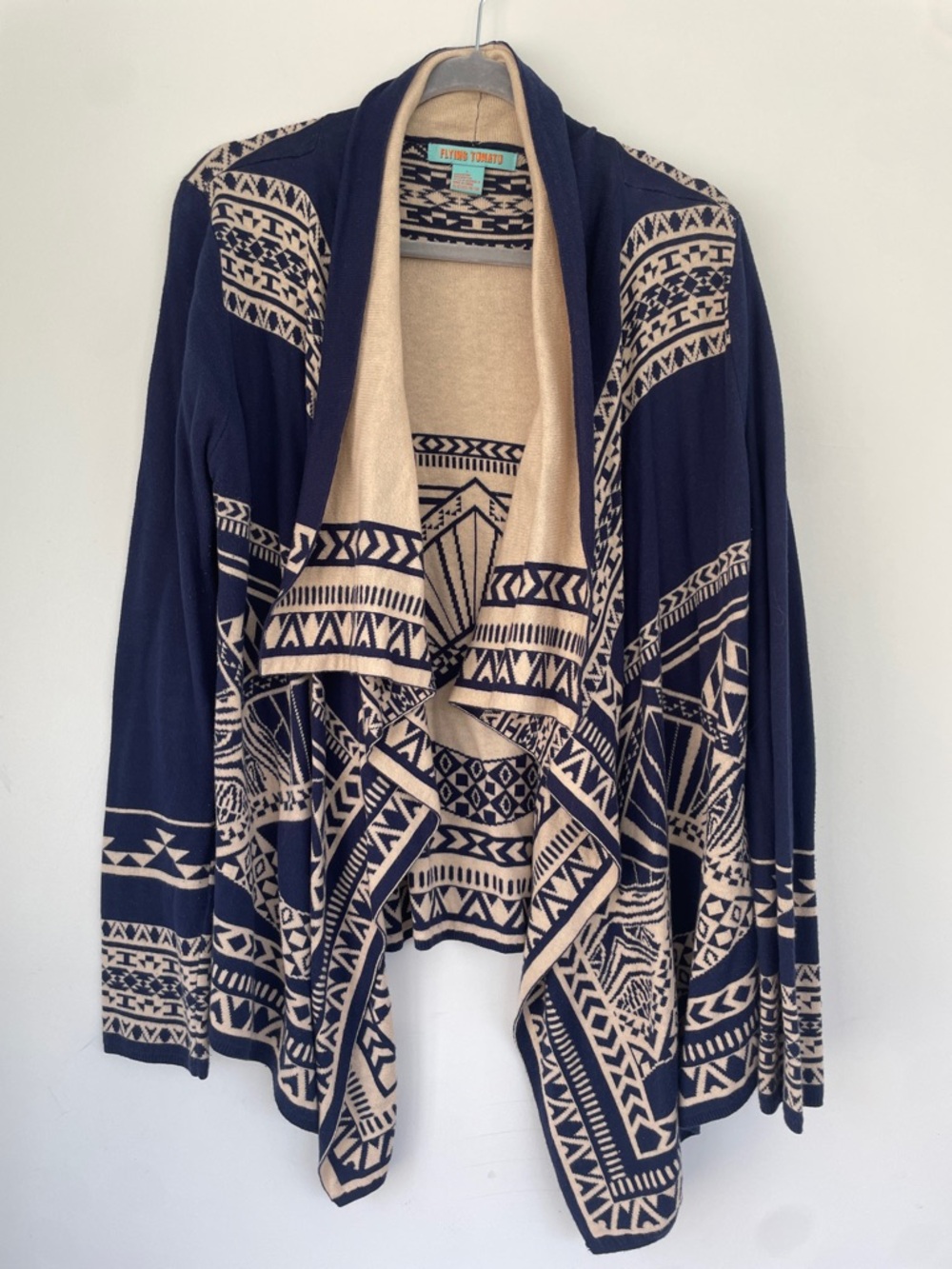Flying Tomato Tribal Print Open-Front Cardigan Sweater - Black & Cream